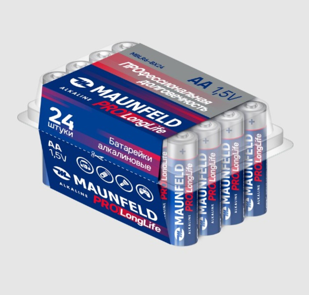 MAUNFELD PRO Long Life батарейки Alkaline AA (LR6) MBLR6-BX24, бокс 24 шт.