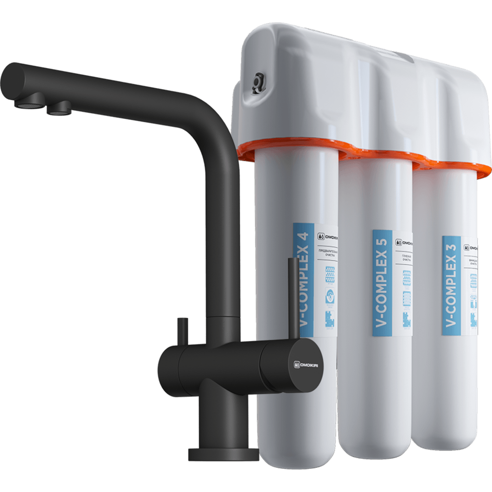 OMOIKIRI NAGANO-BL-P + PURE DROP LITE смеситель + фильтр черный