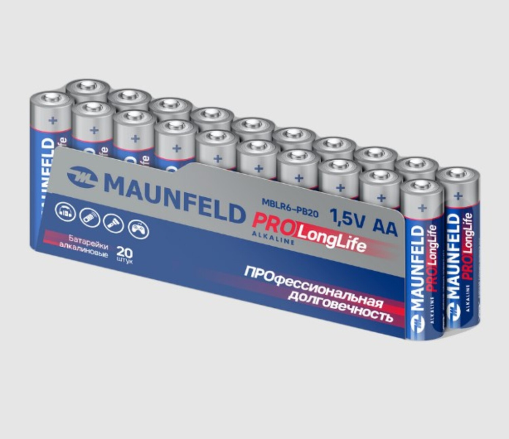 MAUNFELD PRO Long Life батарейки Alkaline AA (LR6) MBLR6-PB20, спайка 20 шт.