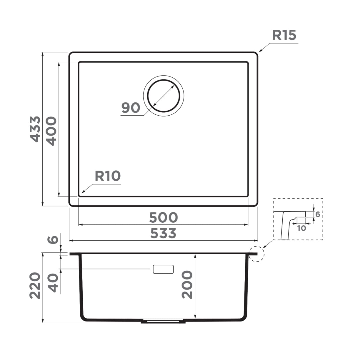 OMOIKIRI YAMAKAWA 55 Integra-GR мойка leningrad grey