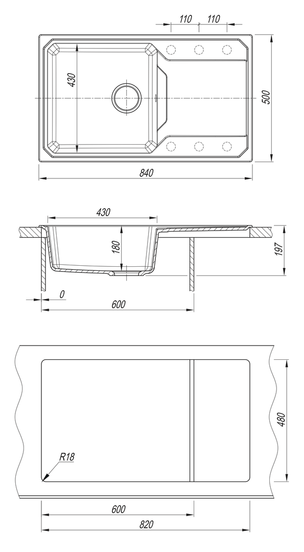 BAMBOO КАРДИНАЛ 840 мойка белый