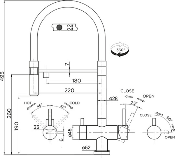 OMOIKIRI KANTO-PVD-GM смеситель черный