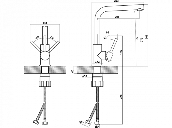 FLORENTINA ДЕЛЬТА FL смеситель нуар классик